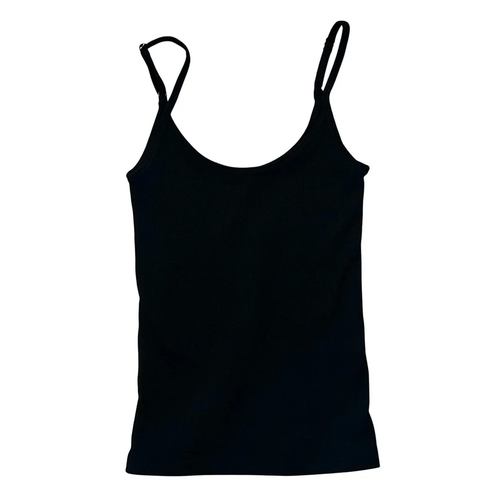 Madewell Womens Black 9-9 LuxeRib Ribbed Adjustable Crop Cami Tank S Small New